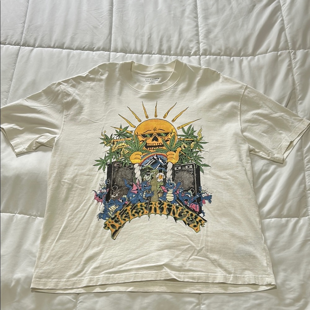 All Saints Cream Graphic Tee